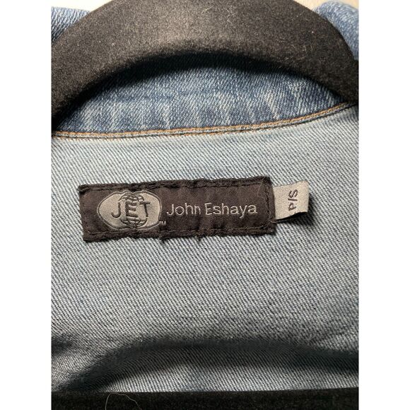 JET John Eshaya Denim Fray Jacket Grey Cotton Sleeves Country Cowboy Y2K‎ Size S - Picture 2 of 6